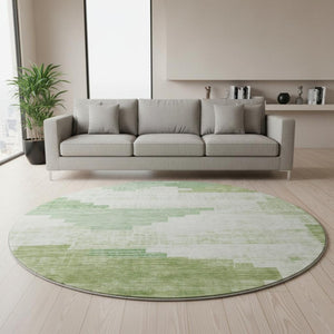 HomeRoots 8' Sage and Ivory Geometric Round Rug - Stylish, Washable, UV Protected for Modern Living Spaces 704942