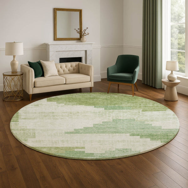 HomeRoots 8' Sage and Ivory Geometric Round Rug - Stylish, Washable, UV Protected for Modern Living Spaces 704942