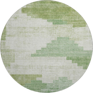 HomeRoots 8' Sage and Ivory Geometric Round Rug - Stylish, Washable, UV Protected for Modern Living Spaces 704942