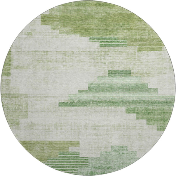 HomeRoots 8' Sage and Ivory Geometric Round Rug - Stylish, Washable, UV Protected for Modern Living Spaces 704942