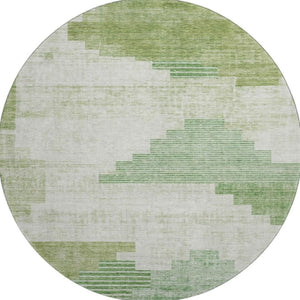 HomeRoots 8' Sage and Ivory Geometric Round Rug - Stylish, Washable, UV Protected for Modern Living Spaces 704942