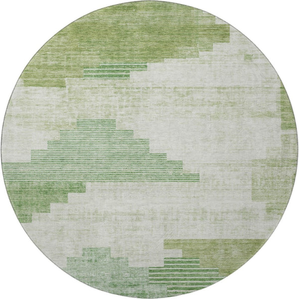 HomeRoots 8' Sage and Ivory Geometric Round Rug - Stylish, Washable, UV Protected for Modern Living Spaces 704942