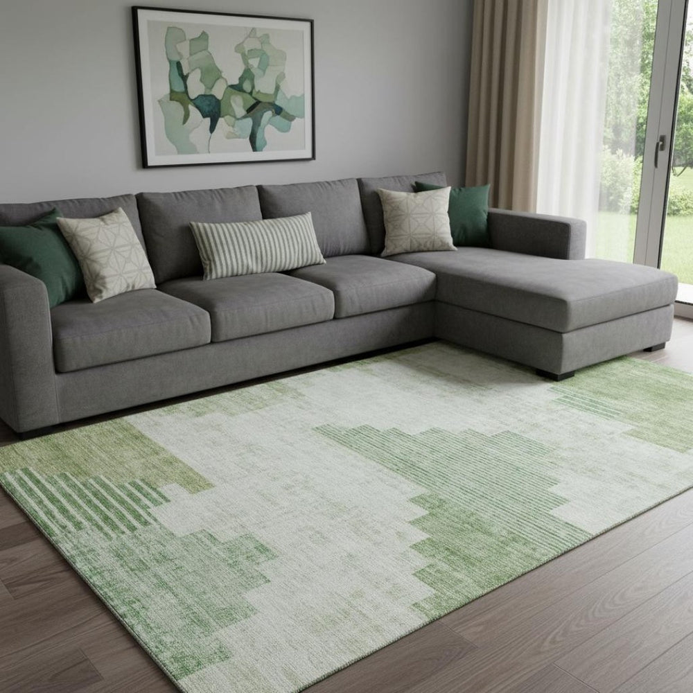HomeRoots 8' X 10' Modern Sage and Ivory Geometric Area Rug - Washable, UV Protected, Durable for Homes 704943