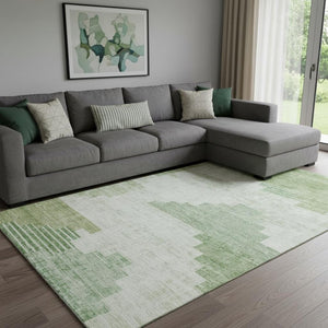 HomeRoots 8' X 10' Modern Sage and Ivory Geometric Area Rug - Washable, UV Protected, Durable for Homes 704943