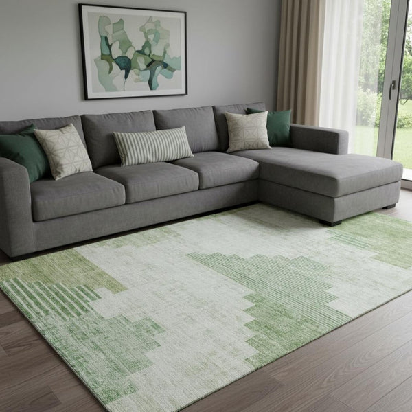HomeRoots 8' X 10' Modern Sage and Ivory Geometric Area Rug - Washable, UV Protected, Durable for Homes 704943