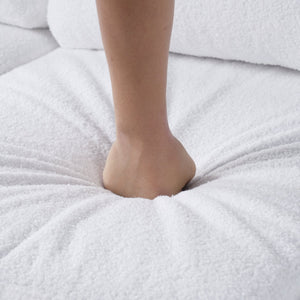 English Elm Christopher Knight Home® - 83.86" 3-Seater Sofa in Teddy Velvet with Curved Armrests & Solid Wood Legs, Plush Durable Comfort Cream White N765P331021W