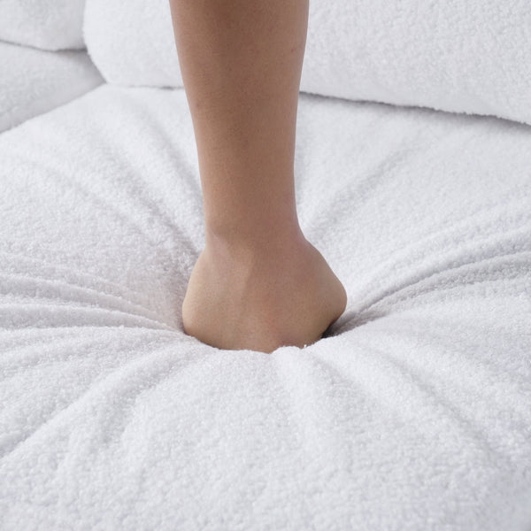 English Elm Christopher Knight Home® - 83.86" 3-Seater Sofa in Teddy Velvet with Curved Armrests & Solid Wood Legs, Plush Durable Comfort Cream White N765P331021W