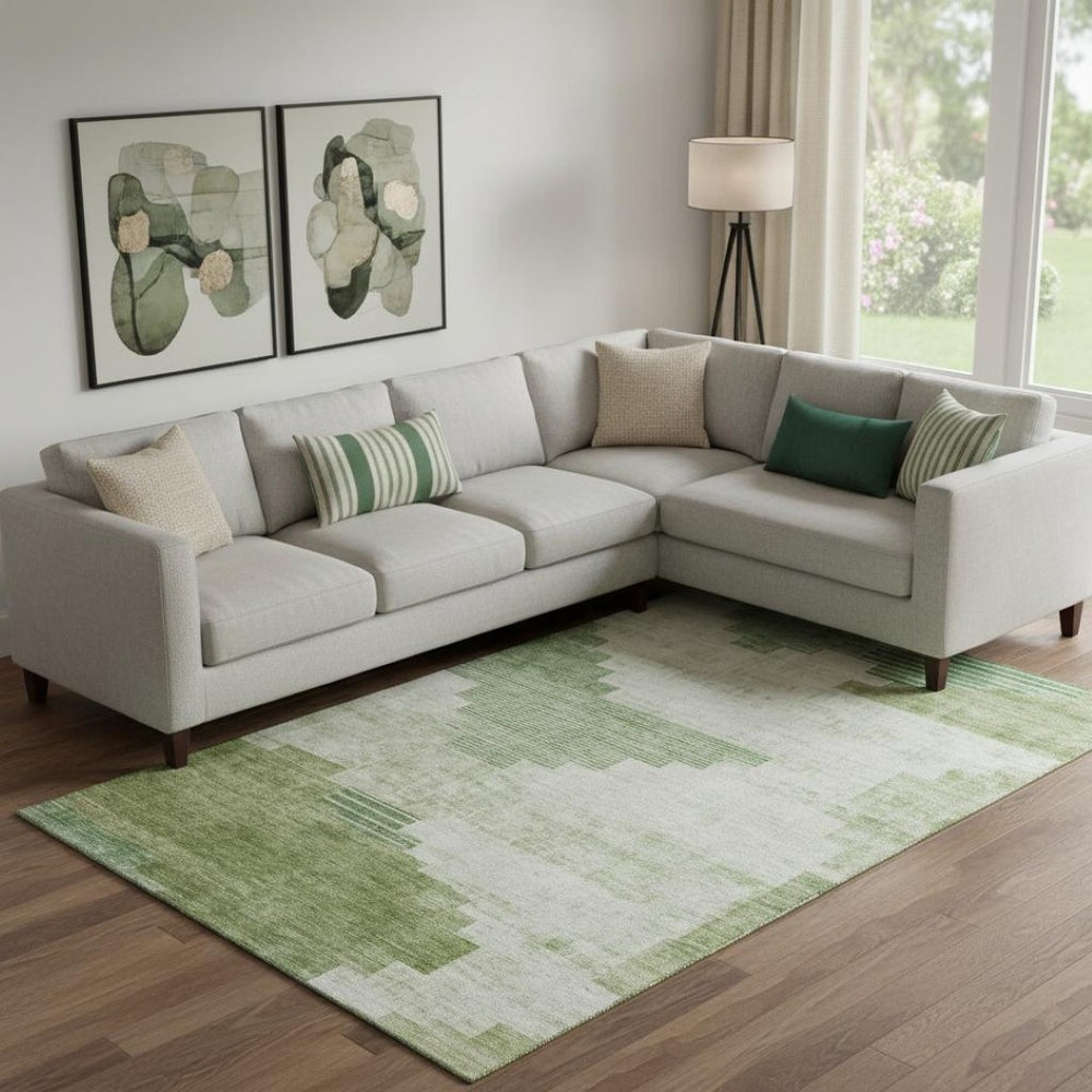 HomeRoots 10' X 14' Sage and Ivory Geometric Washable Area Rug – Stylish, UV-Protected, and Easy-Care Solution! 704945