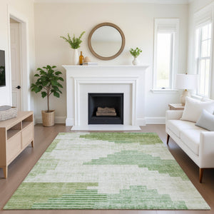 HomeRoots 10' X 14' Sage and Ivory Geometric Washable Area Rug – Stylish, UV-Protected, and Easy-Care Solution! 704945
