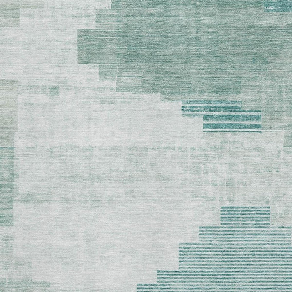 HomeRoots 5' X 8' Teal and Ivory Geometric Area Rug - Washable, Stain-Resistant, UV Protected for Modern Homes 704947