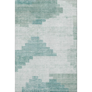 HomeRoots 5' X 8' Teal and Ivory Geometric Area Rug - Washable, Stain-Resistant, UV Protected for Modern Homes 704947