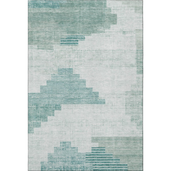 HomeRoots 5' X 8' Teal and Ivory Geometric Area Rug - Washable, Stain-Resistant, UV Protected for Modern Homes 704947