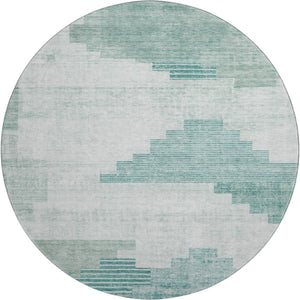 HomeRoots 8' Teal Geometric Washable Round Rug with UV Protection – Durable, Stylish, and Easy-Care Design 704948