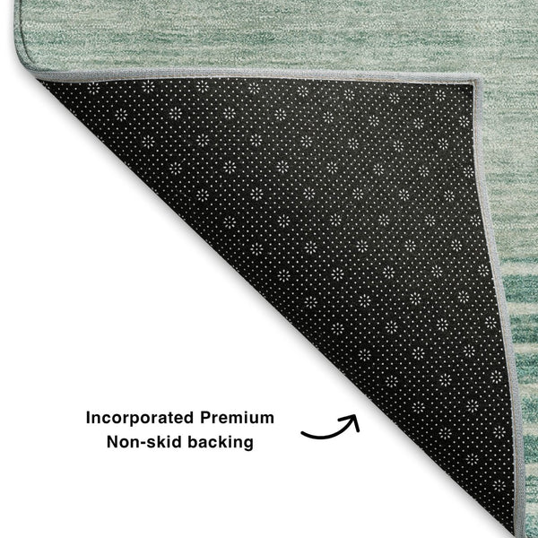 HomeRoots 8' Teal Geometric Washable Round Rug with UV Protection – Durable, Stylish, and Easy-Care Design 704948