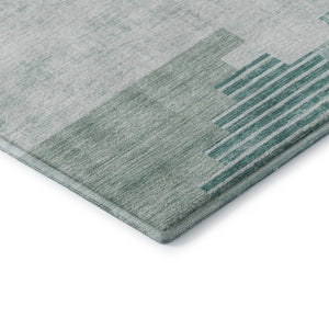 HomeRoots 8' Teal Geometric Washable Round Rug with UV Protection – Durable, Stylish, and Easy-Care Design 704948