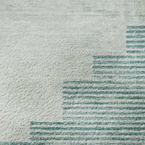 HomeRoots 8' Teal Geometric Washable Round Rug with UV Protection – Durable, Stylish, and Easy-Care Design 704948