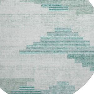 HomeRoots 8' Teal Geometric Washable Round Rug with UV Protection – Durable, Stylish, and Easy-Care Design 704948