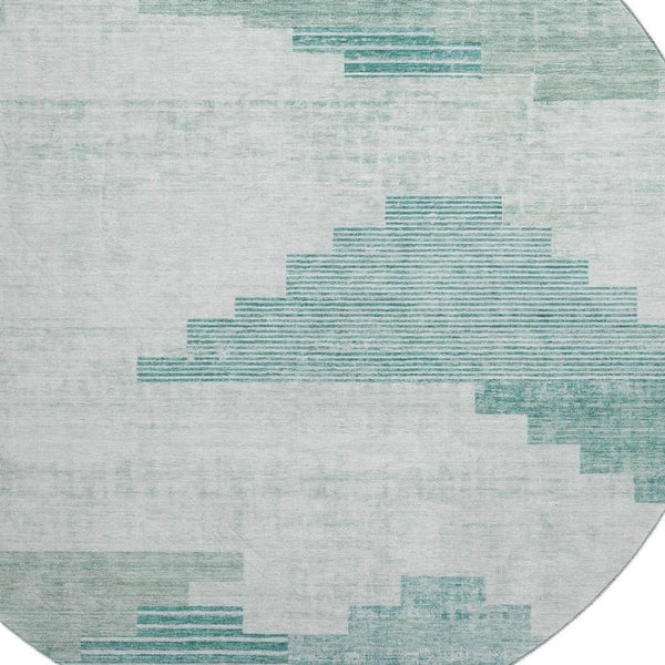 HomeRoots 8' Teal Geometric Washable Round Rug with UV Protection – Durable, Stylish, and Easy-Care Design 704948