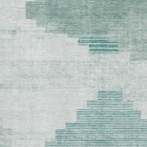 HomeRoots 8' X 10' Teal And Ivory Geometric Washable Area Rug - Stylish Durability with UV Protection! 704949
