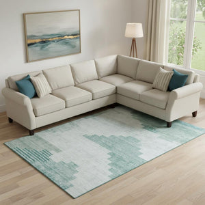 HomeRoots 9' X 12' Teal And Ivory Geometric Area Rug - Stylish, Washable, UV-Protected, Stain-Resistant Design! 704950