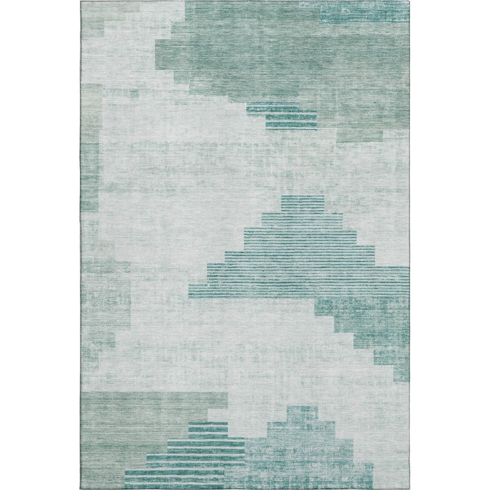 HomeRoots 9' X 12' Teal And Ivory Geometric Area Rug - Stylish, Washable, UV-Protected, Stain-Resistant Design! 704950