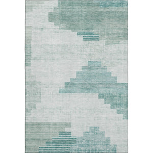 HomeRoots 9' X 12' Teal And Ivory Geometric Area Rug - Stylish, Washable, UV-Protected, Stain-Resistant Design! 704950