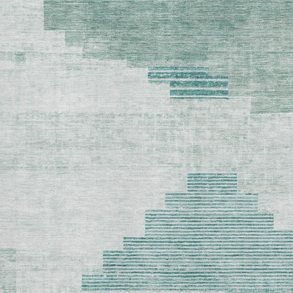 HomeRoots 9' X 12' Teal And Ivory Geometric Area Rug - Stylish, Washable, UV-Protected, Stain-Resistant Design! 704950