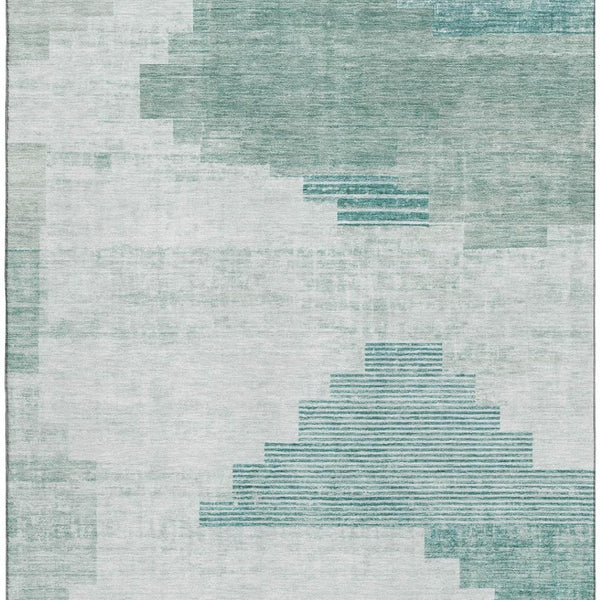 HomeRoots 9' X 12' Teal And Ivory Geometric Area Rug - Stylish, Washable, UV-Protected, Stain-Resistant Design! 704950