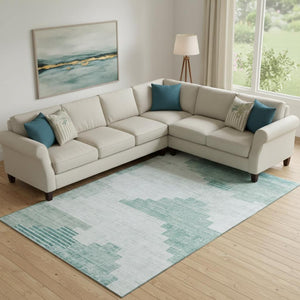 HomeRoots 10' Teal & Ivory Geometric Area Rug - Washable, UV-Protected, Durable Design for High-Traffic Spaces 704951