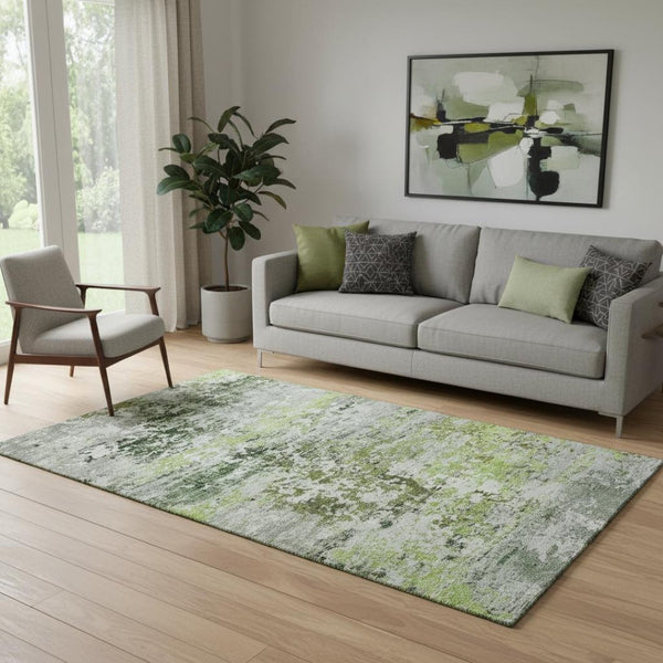 HomeRoots 5' X 8' Artichoke Green & Ivory Abstract Area Rug - Durable, Stain-Resistant with UV Protection! 704953