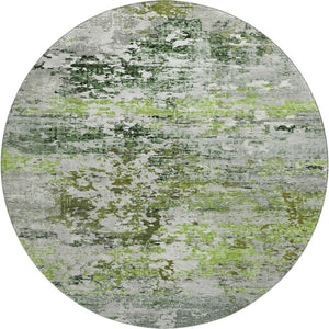 HomeRoots 8' Artichoke Green Abstract Round Rug - Washable, UV-Protected & Non-Slip for Family Spaces 704954