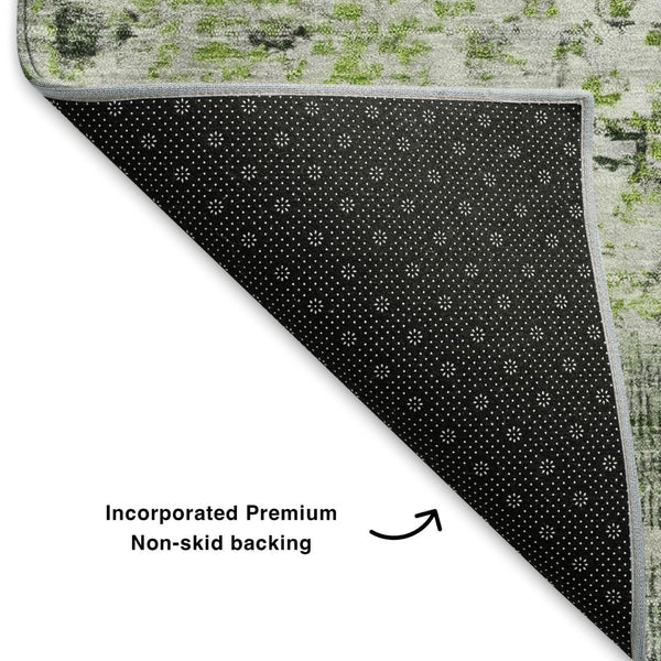 HomeRoots 8' X 10' Stylish Artichoke Green & Ivory Abstract Washable Area Rug with UV Protection & Durability 704955