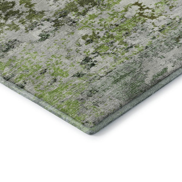 HomeRoots 8' X 10' Stylish Artichoke Green & Ivory Abstract Washable Area Rug with UV Protection & Durability 704955