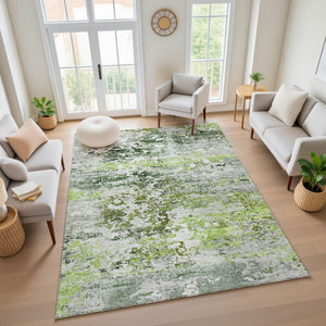 HomeRoots 8' X 10' Stylish Artichoke Green & Ivory Abstract Washable Area Rug with UV Protection & Durability 704955