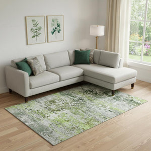 HomeRoots 9' X 12' Artichoke Green Abstract Area Rug - Stylish, Durable, Washable with UV Protection for Homes 704956