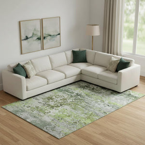 HomeRoots 10' X 14' Artichoke Green Abstract Washable Area Rug - Durable, UV-Protected, Stylish & Soft! 704957