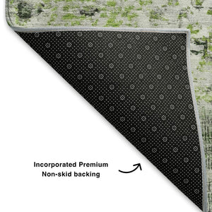 HomeRoots 10' X 14' Artichoke Green Abstract Washable Area Rug - Durable, UV-Protected, Stylish & Soft! 704957
