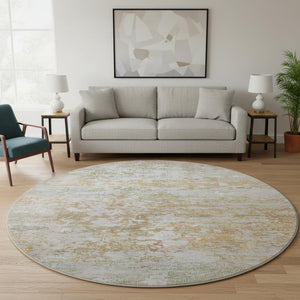HomeRoots 8' Coral and Ivory Abstract Washable Round Area Rug with Stain Resistance and UV Protection Features 704960