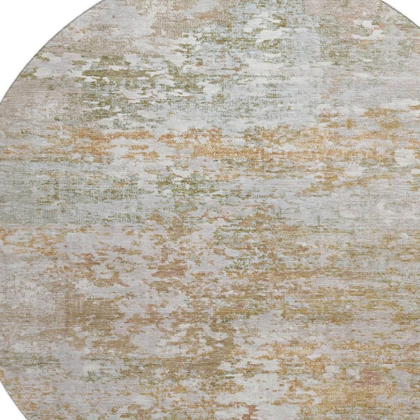 HomeRoots 8' Coral and Ivory Abstract Washable Round Area Rug with Stain Resistance and UV Protection Features 704960