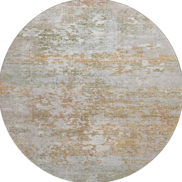 HomeRoots 8' Coral and Ivory Abstract Washable Round Area Rug with Stain Resistance and UV Protection Features 704960