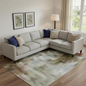 HomeRoots 9' X 12' Coral and Ivory Abstract Area Rug - Washable, UV-Protected, Stylish & Durable for Any Room 704962