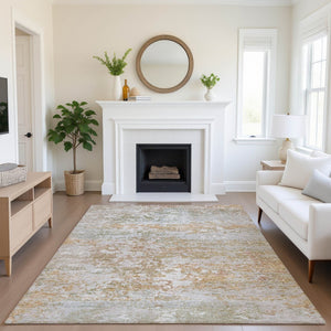 HomeRoots 9' X 12' Coral and Ivory Abstract Area Rug - Washable, UV-Protected, Stylish & Durable for Any Room 704962