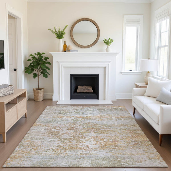 HomeRoots 9' X 12' Coral and Ivory Abstract Area Rug - Washable, UV-Protected, Stylish & Durable for Any Room 704962