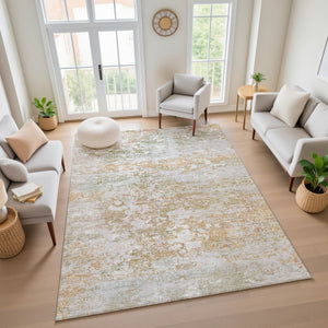 HomeRoots 9' X 12' Coral and Ivory Abstract Area Rug - Washable, UV-Protected, Stylish & Durable for Any Room 704962