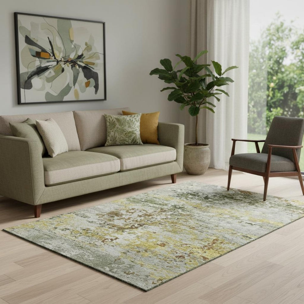 HomeRoots 5' X 8' Gold and Beige Abstract Area Rug - Stylish, Washable, Durable with UV Protection for Homes 704965