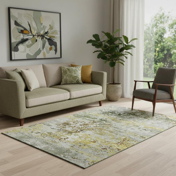 HomeRoots 5' X 8' Gold and Beige Abstract Area Rug - Stylish, Washable, Durable with UV Protection for Homes 704965