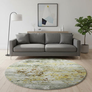 HomeRoots 8' Gold and Beige Abstract Washable Round Rug - UV Protected, Stain-Resistant, Stylish Home Decor 704966