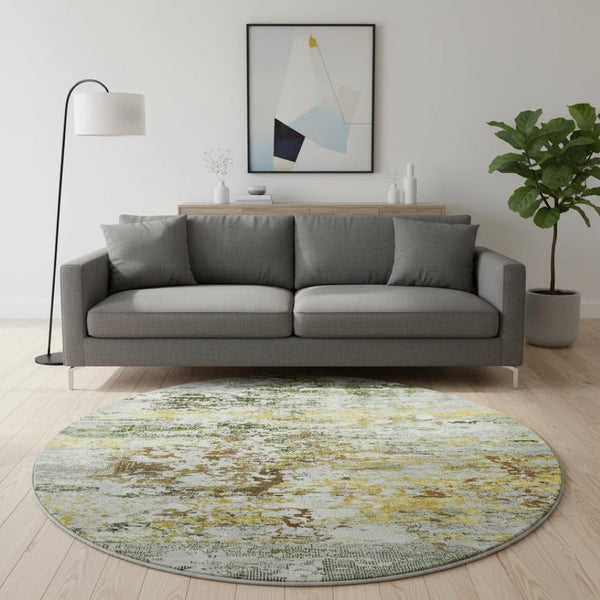 HomeRoots 8' Gold and Beige Abstract Washable Round Rug - UV Protected, Stain-Resistant, Stylish Home Decor 704966