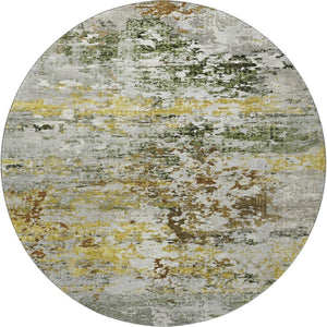 HomeRoots 8' Gold and Beige Abstract Washable Round Rug - UV Protected, Stain-Resistant, Stylish Home Decor 704966