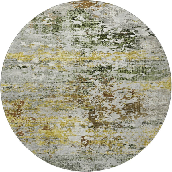 HomeRoots 8' Gold and Beige Abstract Washable Round Rug - UV Protected, Stain-Resistant, Stylish Home Decor 704966